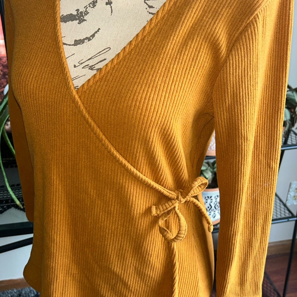 Old Navy Mustard Wrap Blouse - Picture 5 of 7